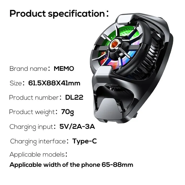 MEMO New Arrival DL22 RGB Nut Holes Portable Phone Cooler For Live Streaming high quality